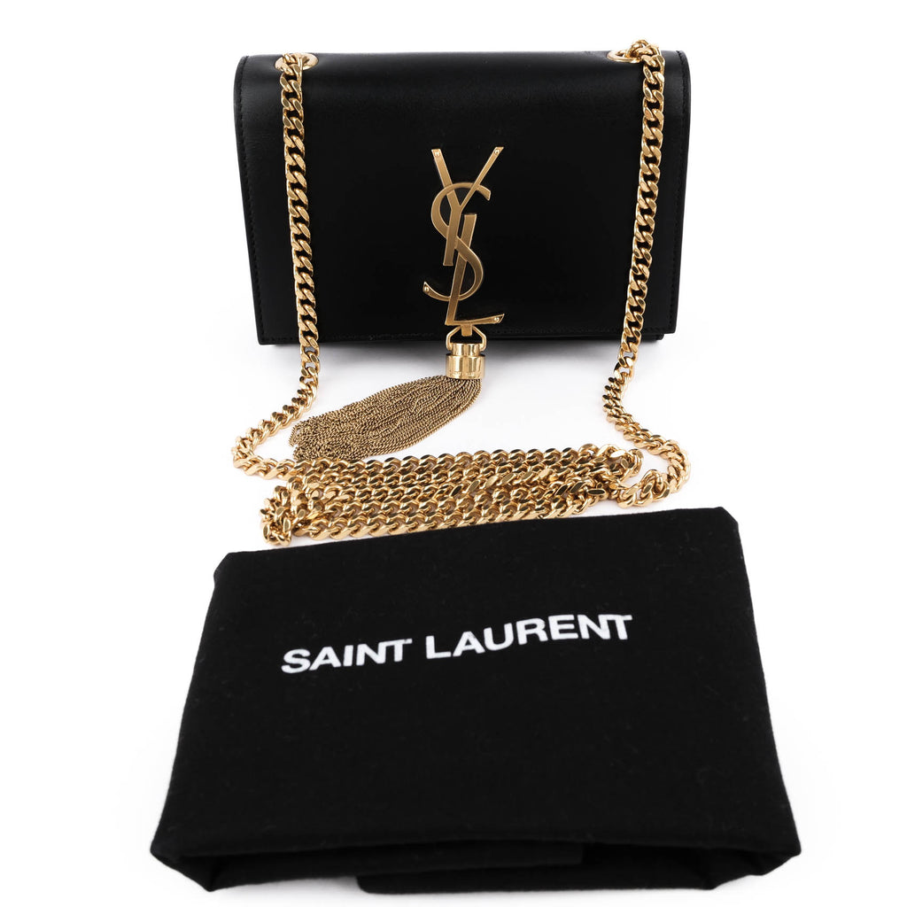 Saint Laurent Kate Small Tassel Bag in Black Smooth Leather with Gold Hardware
