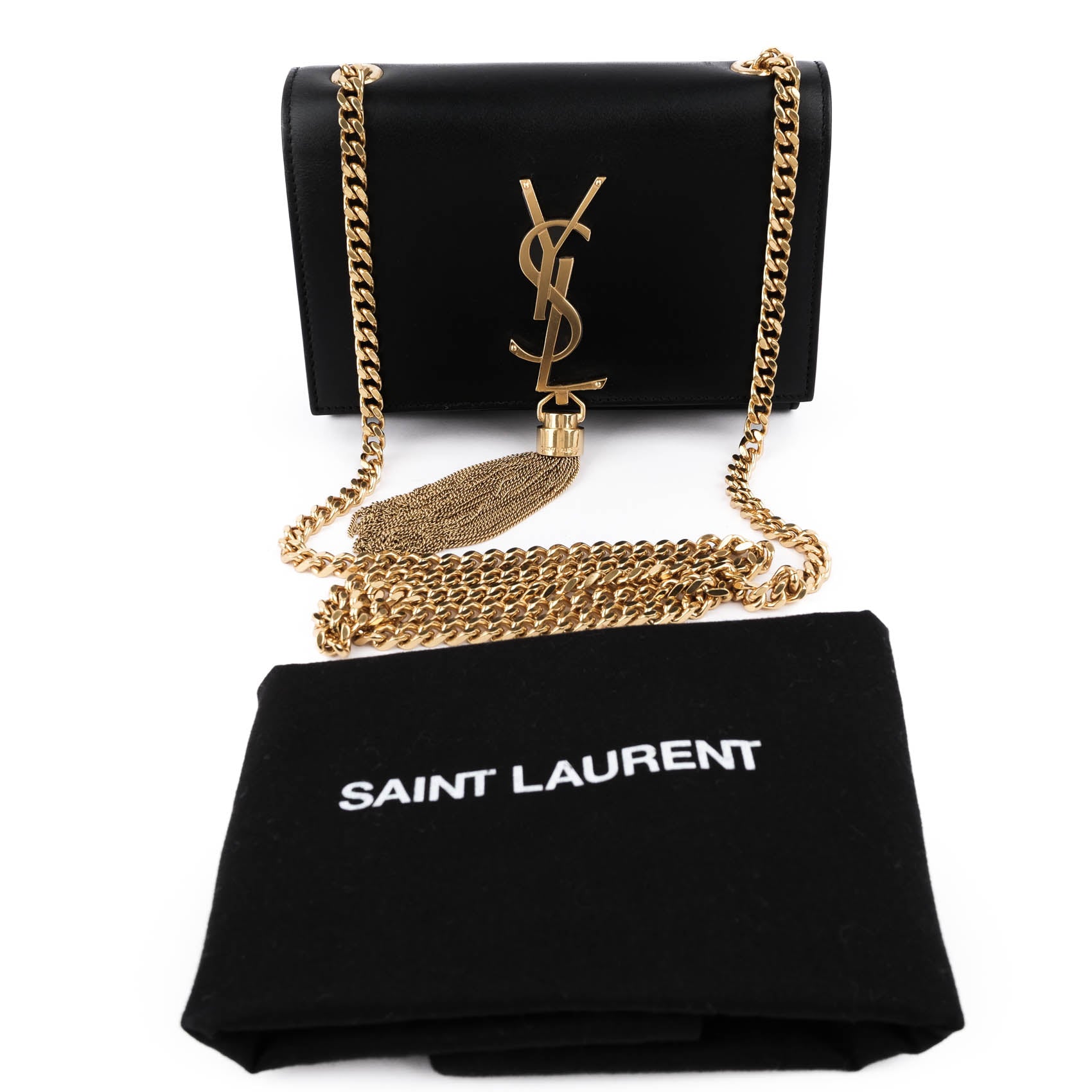 Saint Laurent Kate Small Tassel Bag in Black Smooth Leather with Gold Hardware