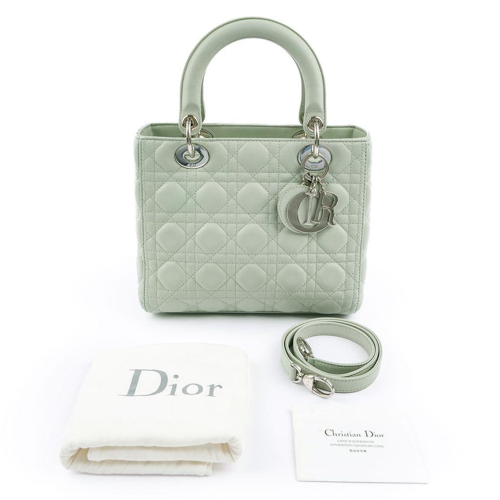 Christian Dior Lady Dior Medium Bag Cannage Lambskin Light Green Leather