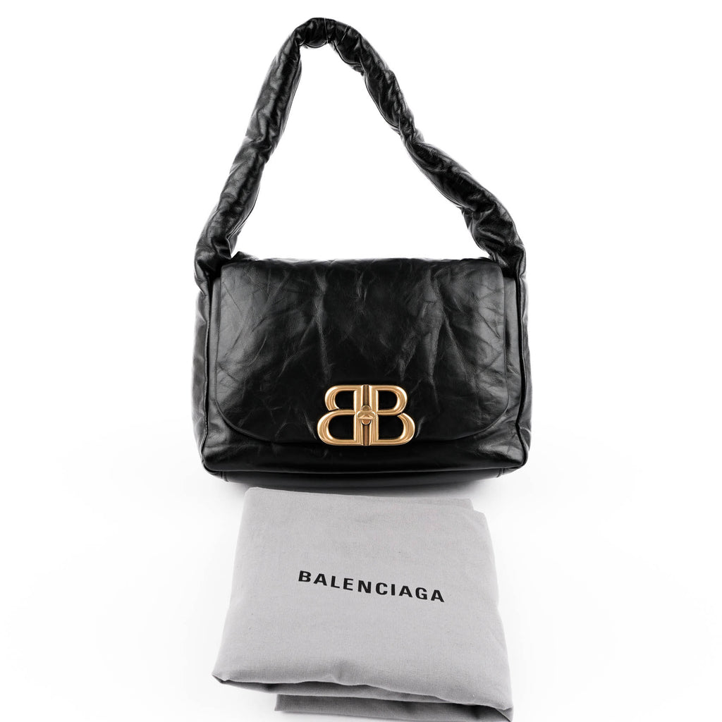 Balenciaga Small Monaco Shoulder Bag in Black Arena Lambskin