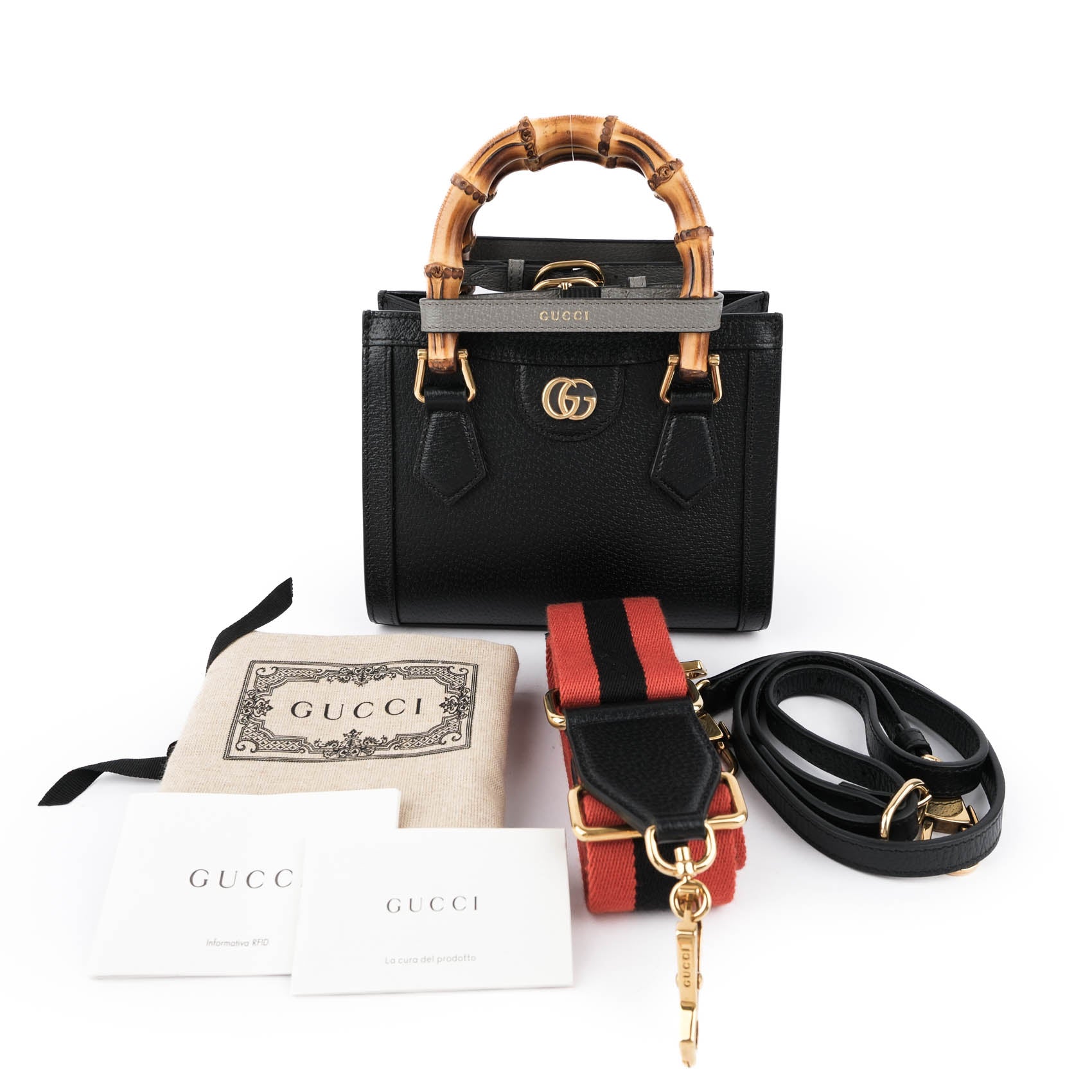 Gucci Diana Mini Handbag - Black Leather with Bamboo Handles