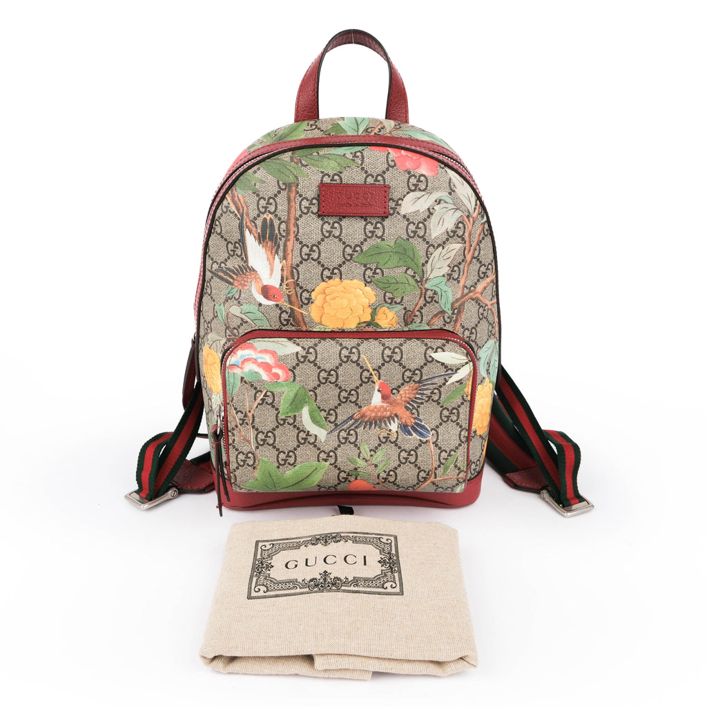 Gucci Tian GG Supreme PVC x Leather Backpack Beige x Red