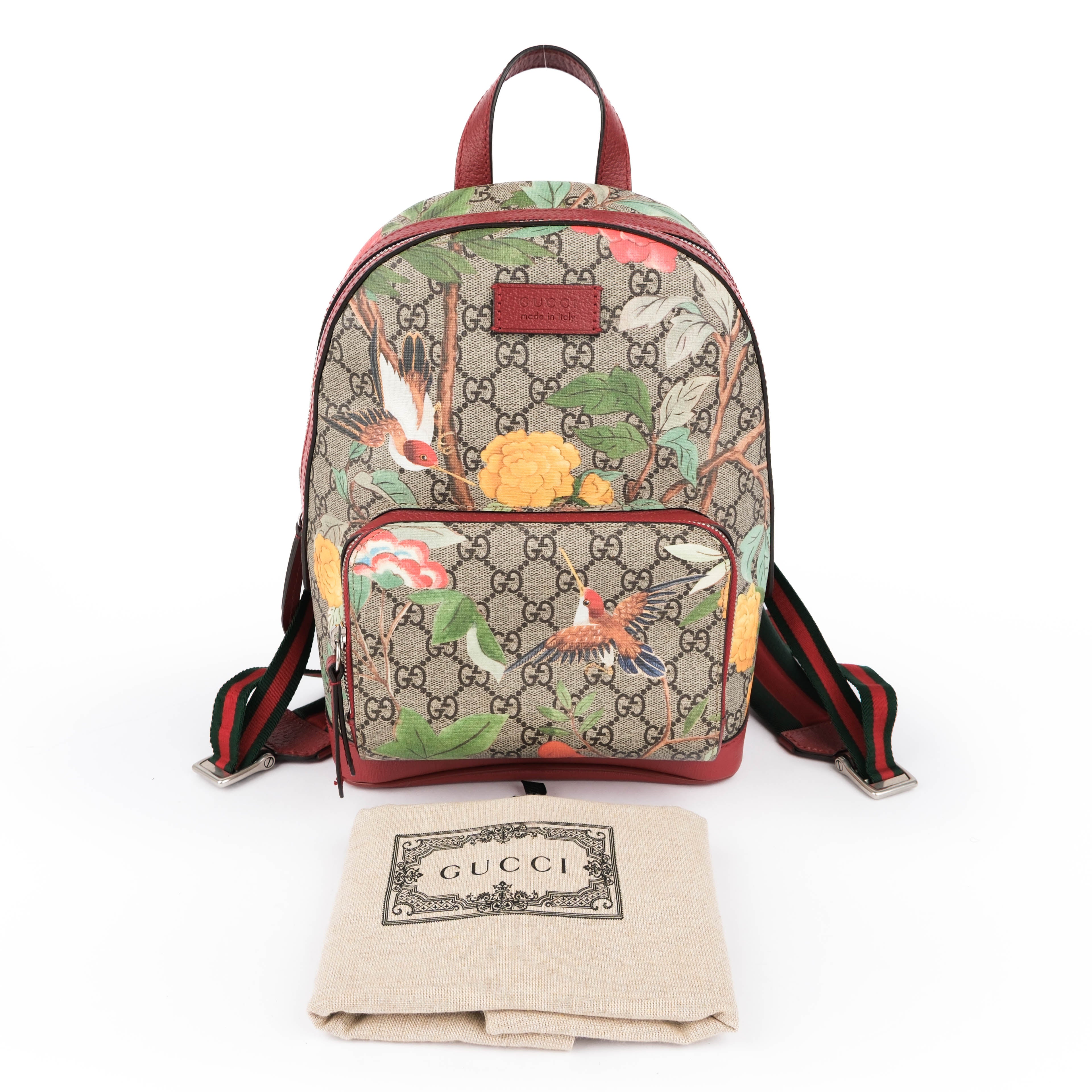 Gucci Tian GG Supreme PVC x Leather Backpack Beige x Red