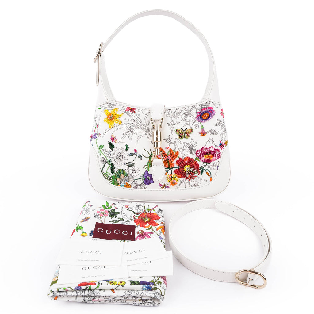 【Ultra-Rare】Gucci Jackie 1961 Embroidered Medium Bag – White Flora 833047 FAETU 9143