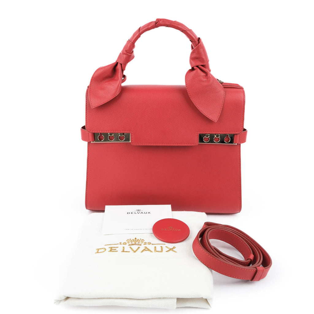Delvaux Tempête MM Supple Calfskin Leather Bag - Lipstick Red with Knotted Handle