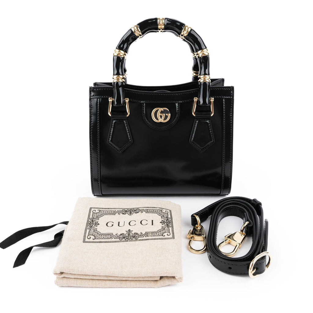 Gucci Diana Mini Bag – Black Patent Leather & Leather Handles