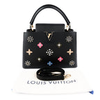 Louis Vuitton Capucines PM M54311 Black Taurillon Leather Monogram Flower Studs 2-Way Handbag RFID
