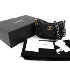 CHANEL 19 Small Zip Chain Shoulder Bag Black Lambskin Mixed Metal Hardware Full Set