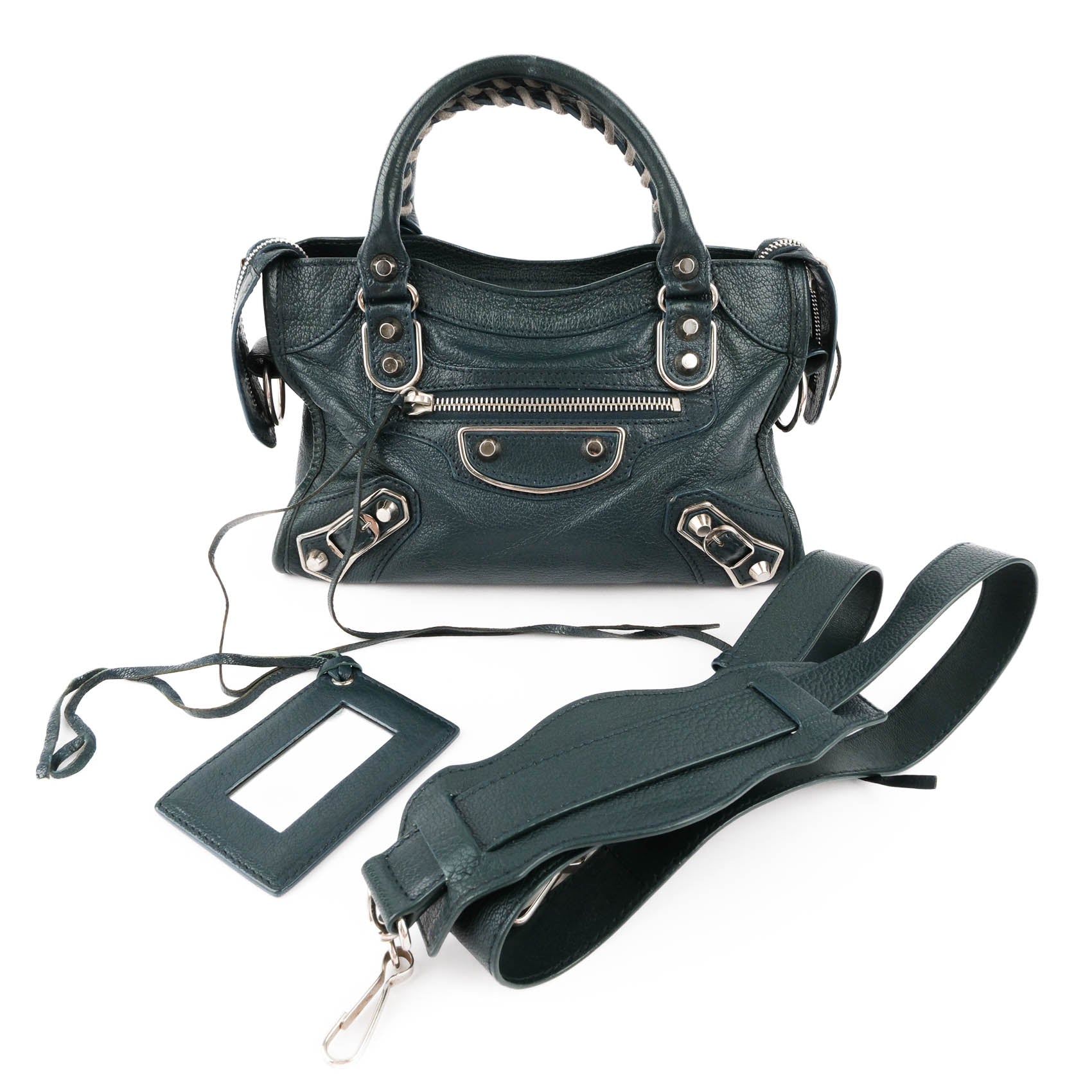 Balenciaga Classic Metallic Edge Mini City Leather 2-Way Handbag Green