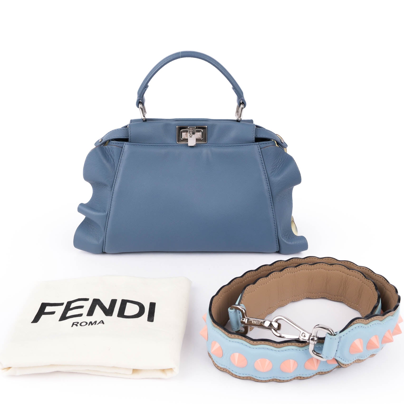 Fendi Mini Peekaboo Leather 2‑Way Handbag – Blue (8BN244)