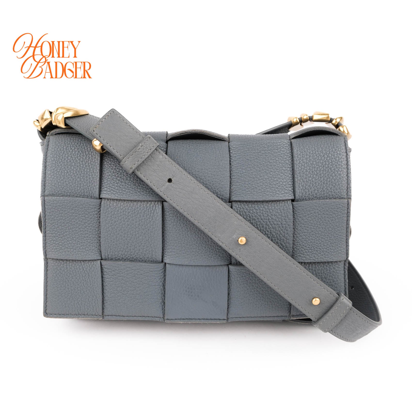 Authentic Bottega Veneta Cassette Crossbody Bag | Intrecciato Grain Leather | Blue-Grey