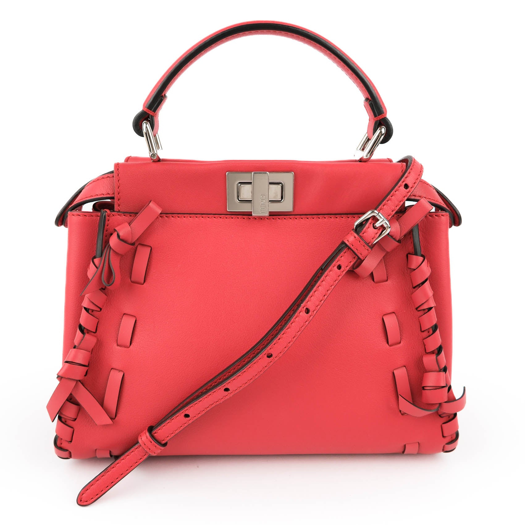 Fendi Mini Peekaboo Lace-Up Sides in Red Calfskin 8BN244