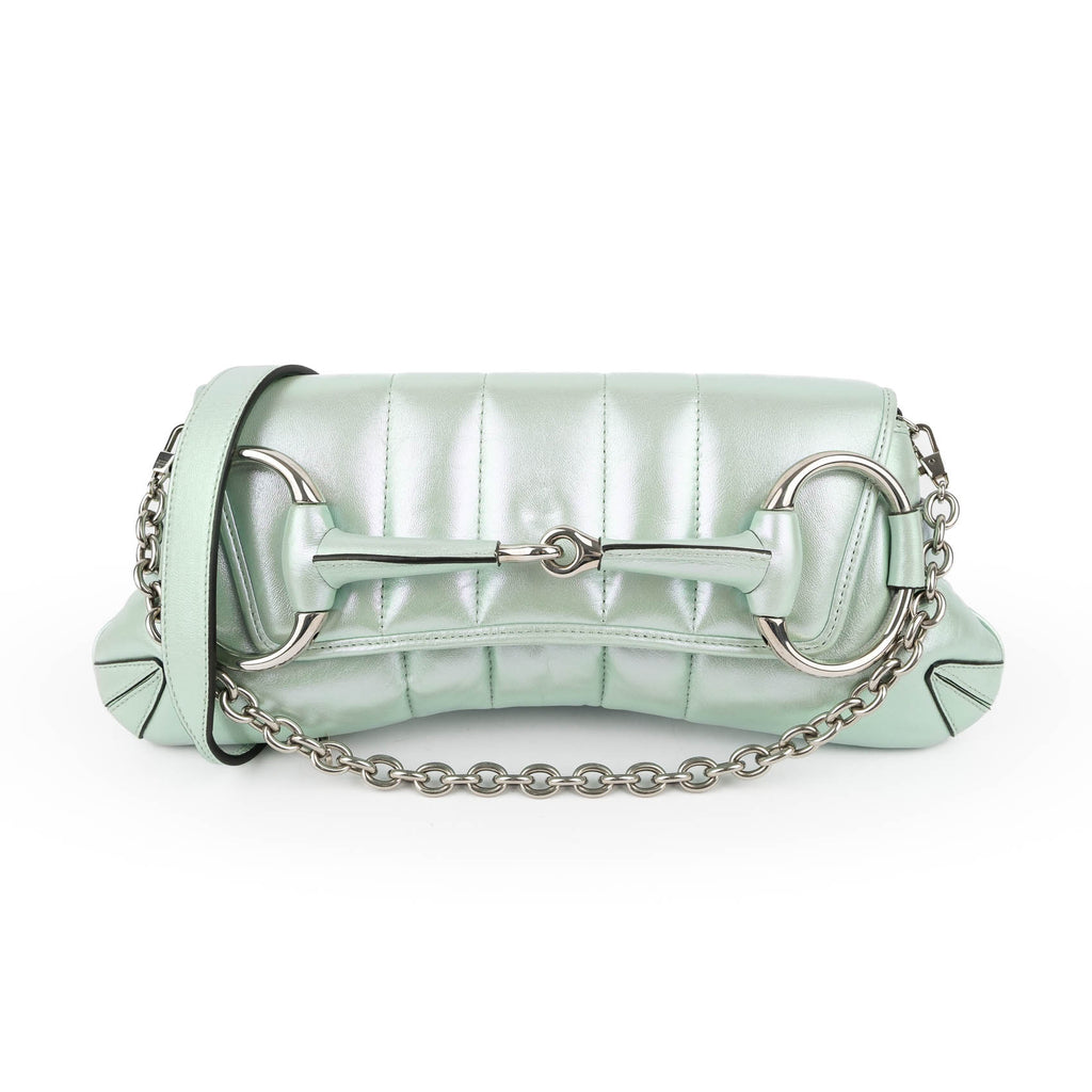 Gucci Horsebit 1955 Large Padded Chain Shoulder Bag - Metallic Mint Green