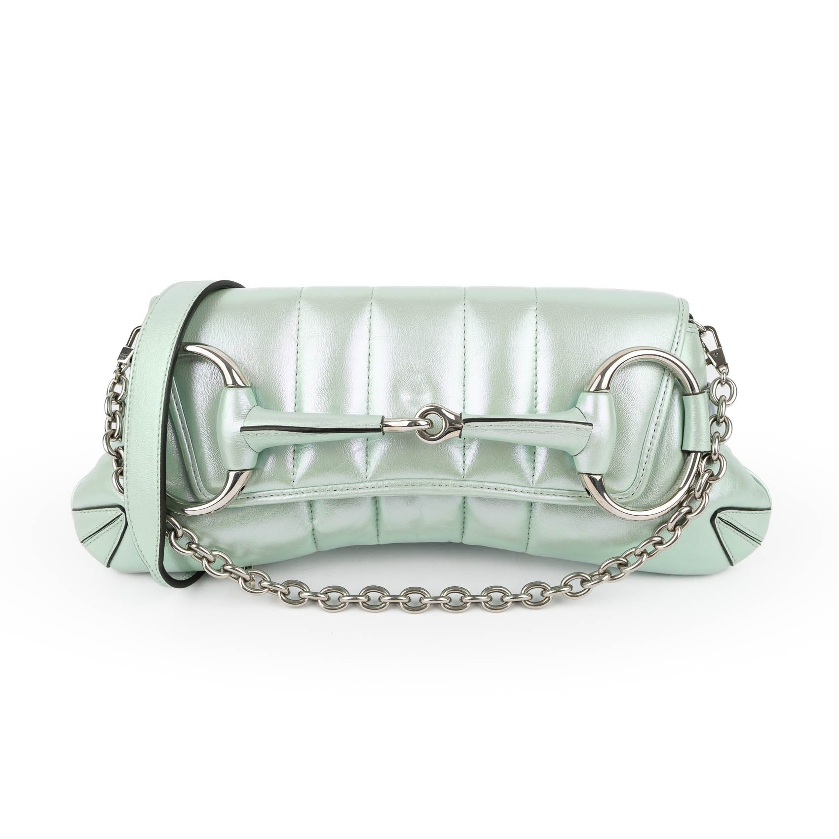 Gucci Horsebit 1955 Large Padded Chain Shoulder Bag - Metallic Mint Green