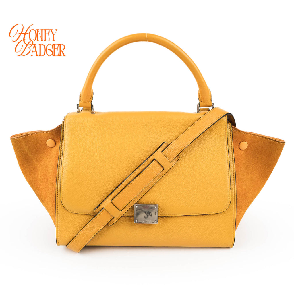 Celine Trapeze Medium 2WAY Handbag | Yellow Suede & Calfskin