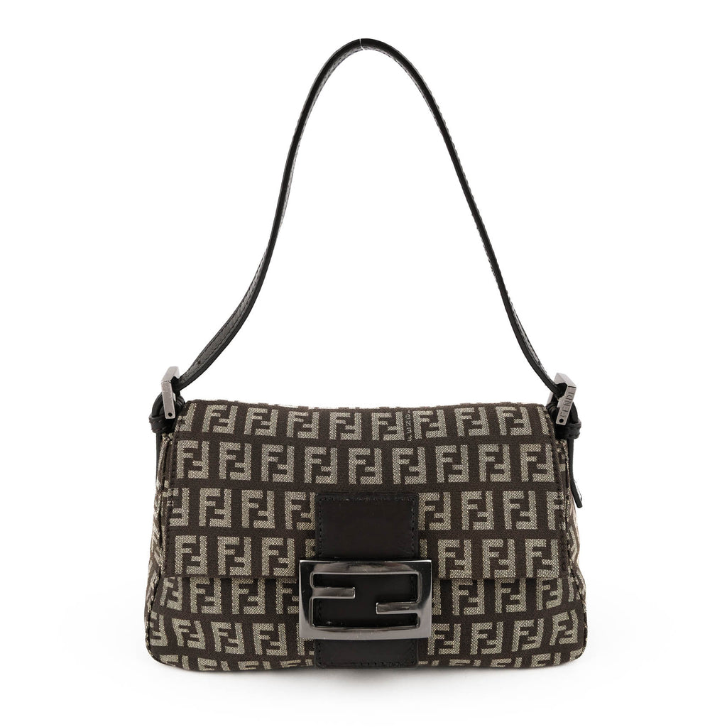 Fendi Zucchino Canvas Baguette Pouch - Discontinued Dark Gunmetal Edition