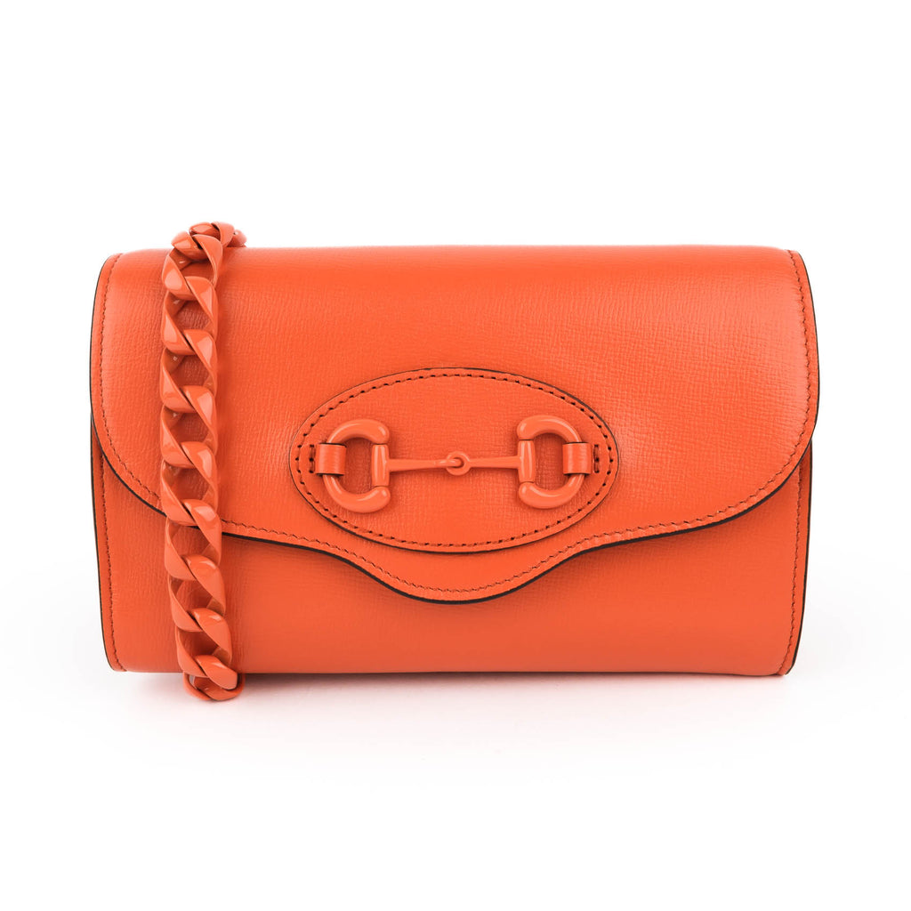 GUCCI Horsebit Mini Shoulder Bag Orange Leather Monochrome 2-Way