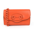 GUCCI Horsebit Mini Shoulder Bag Orange Leather Monochrome 2-Way