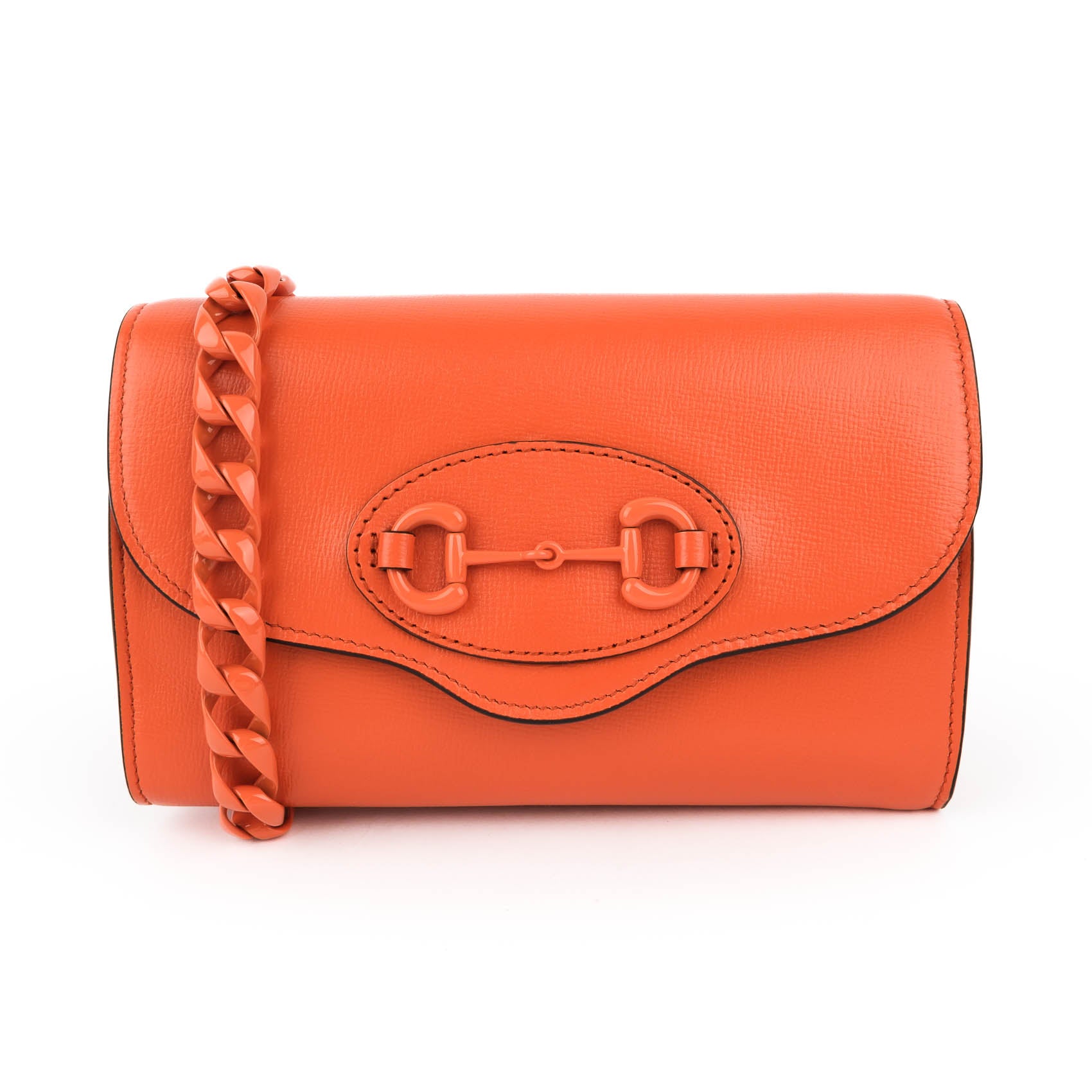 GUCCI Horsebit Mini Shoulder Bag Orange Leather Monochrome 2-Way