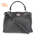 Fendi Selleria Mini Peekaboo 2-Way Handbag Cuoio Roma Leather Gray 8BN244 Silver Hardware