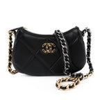 CHANEL 19 Small Zip Chain Shoulder Bag Black Lambskin Mixed Metal Hardware Full Set