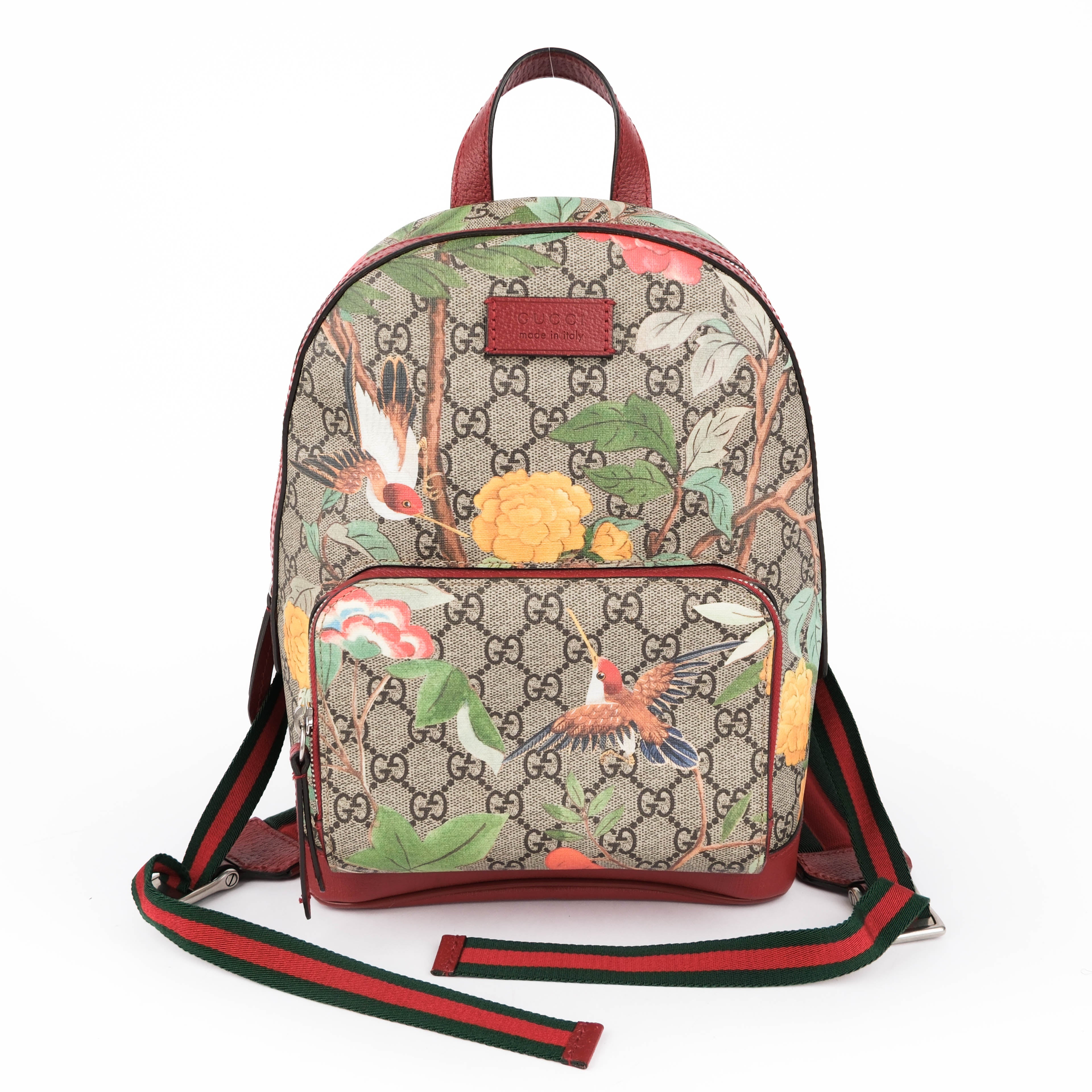 Gucci Tian GG Supreme PVC x Leather Backpack Beige x Red