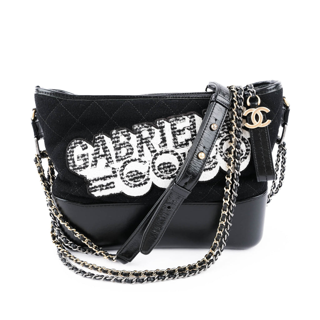 Chanel Medium Gabrielle Hobo Bag in Black Felt and Calfskin