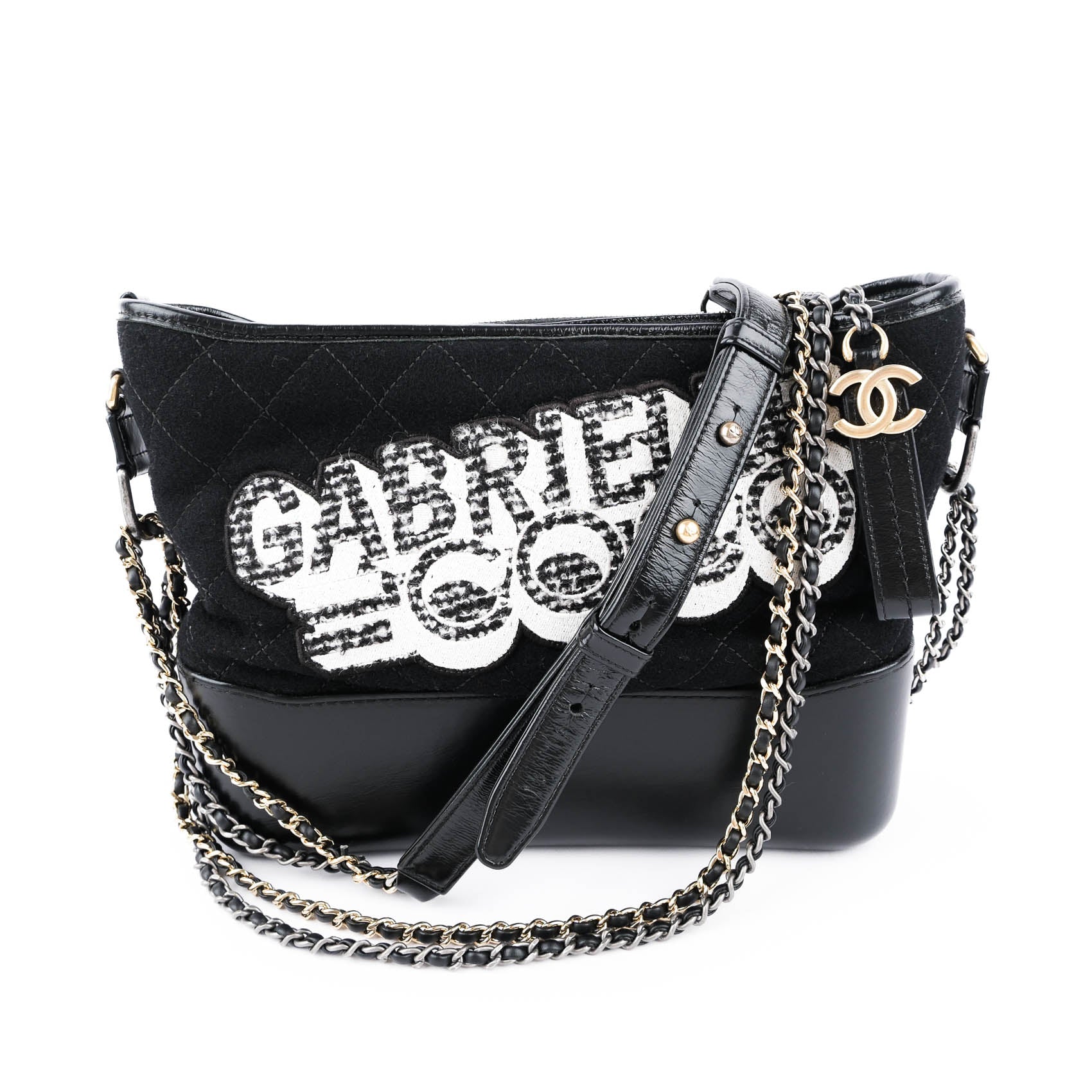 Chanel Medium Gabrielle Hobo Bag in Black Felt and Calfskin