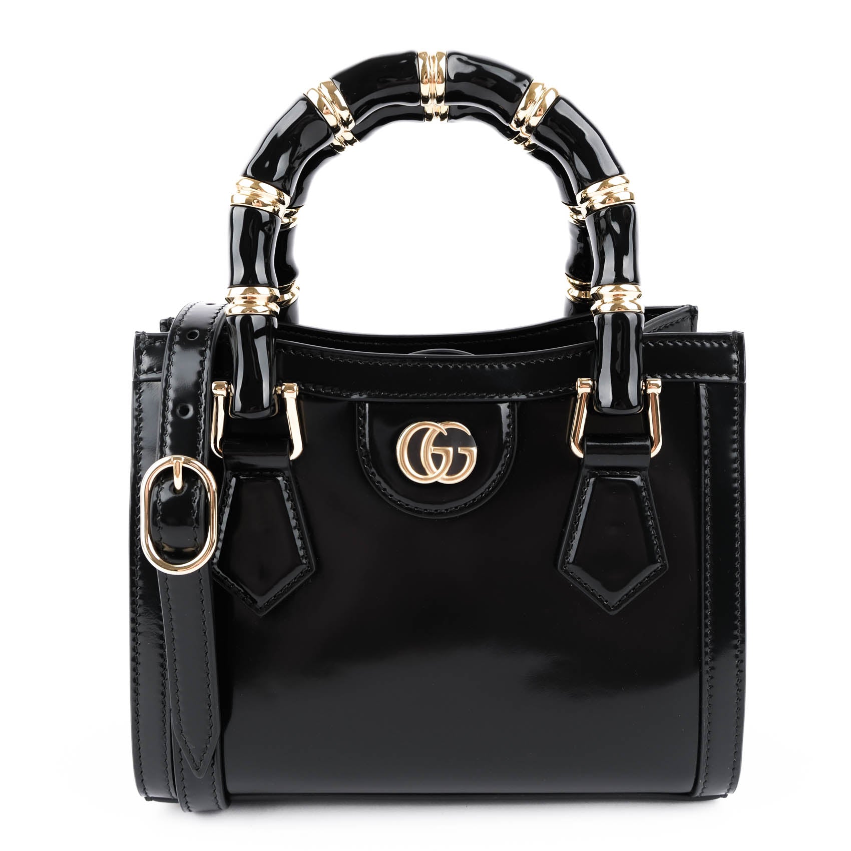 Gucci Diana Mini Bag – Black Patent Leather & Leather Handles
