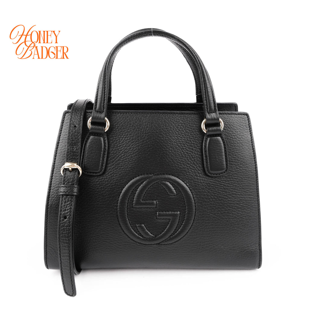 Gucci Soho Interlocking G Small Tote Bag Black Grained Leather 2WAY 607722