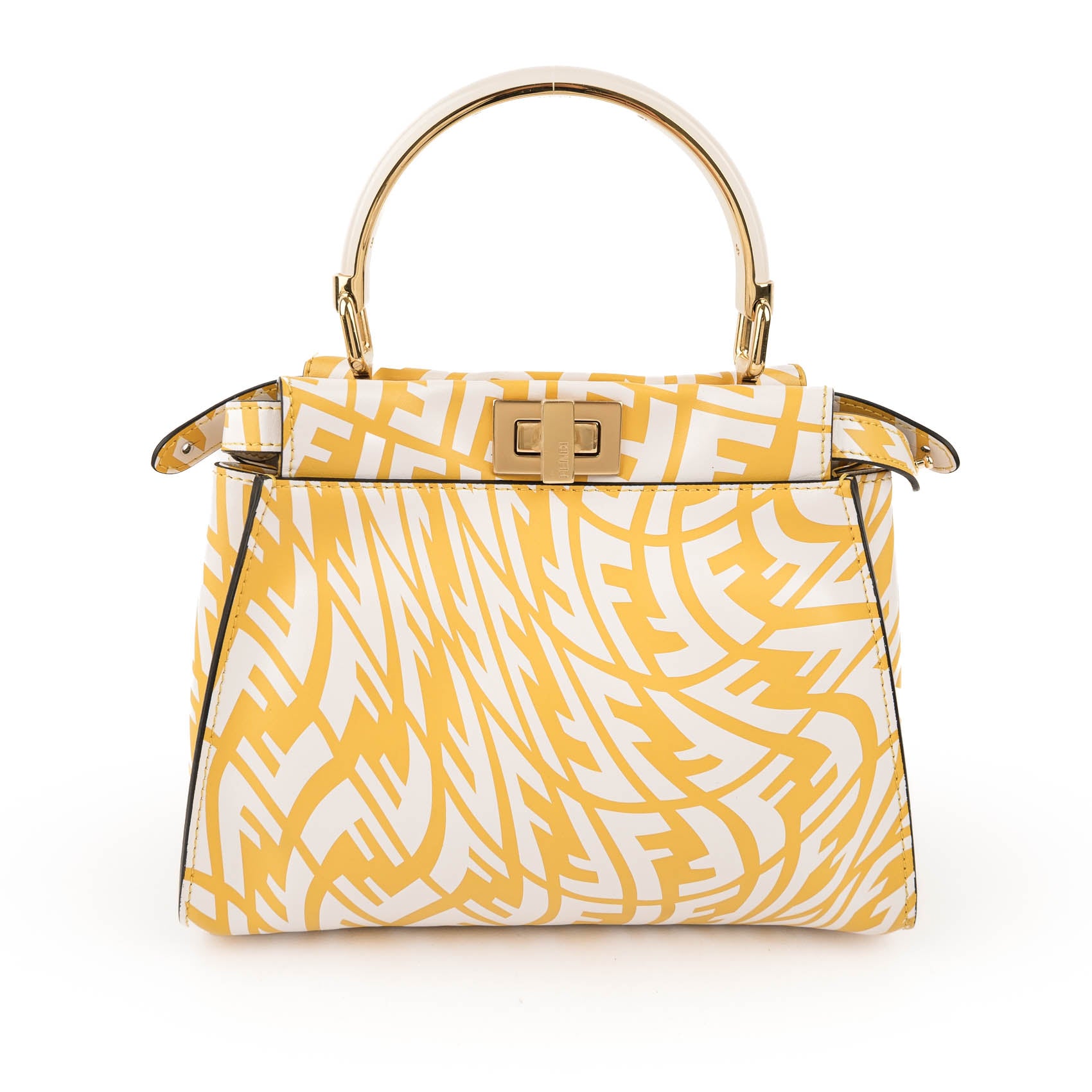Fendi Mini Peekaboo 8BN244 Yellow White FF Print Leather 2WAY Top Handle Shoulder Bag