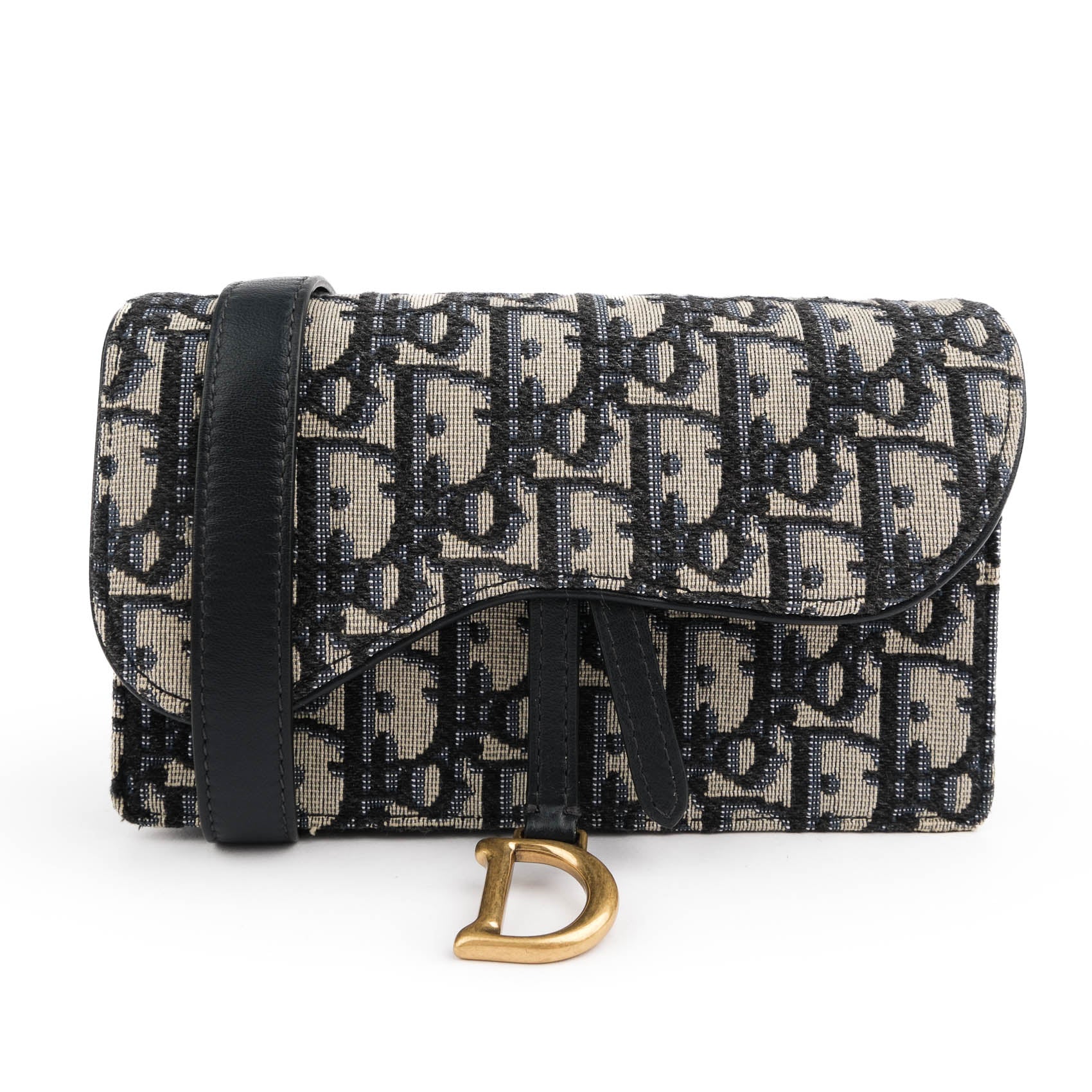 Dior Saddle Belt Pouch in Navy Oblique Jacquard with Aged Gold Hardware