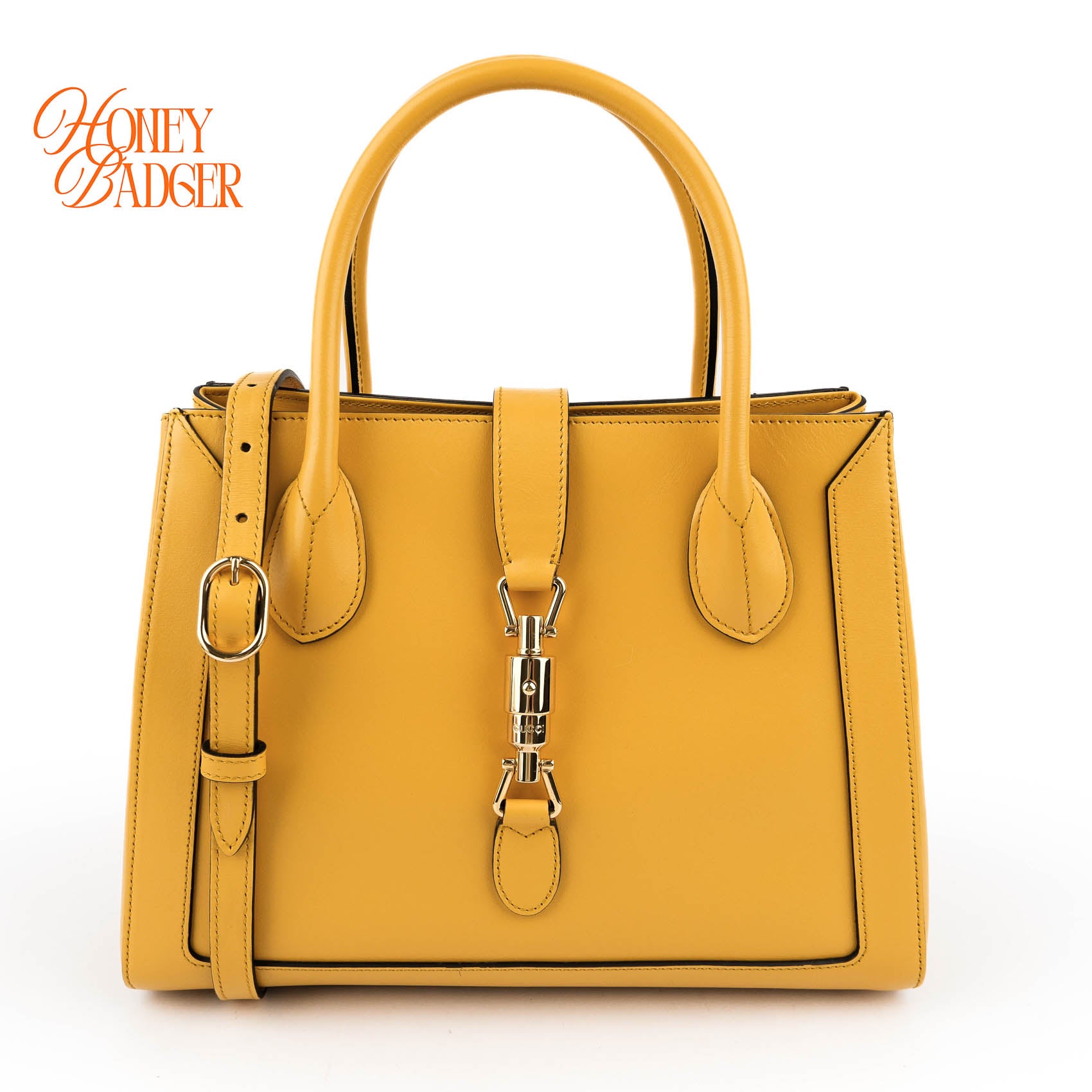 Gucci Jackie 1961 Piston Lock Yellow Leather Shoulder Tote Bag (Medium)
