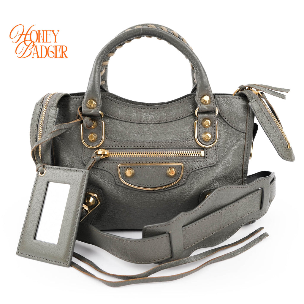 Balenciaga Metallic Edge Mini City Gray Leather Gold Hardware 2WAY Bag 390160