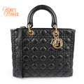 Christian Dior Lady Dior Large Cannage Black Lambskin Gold Hardware 2WAY Bag
