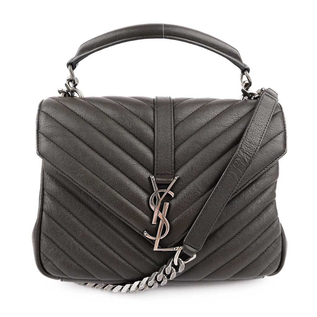 Saint Laurent Paris College Medium 428056 2way Handbag Matelassé Leather Brown Charcoal