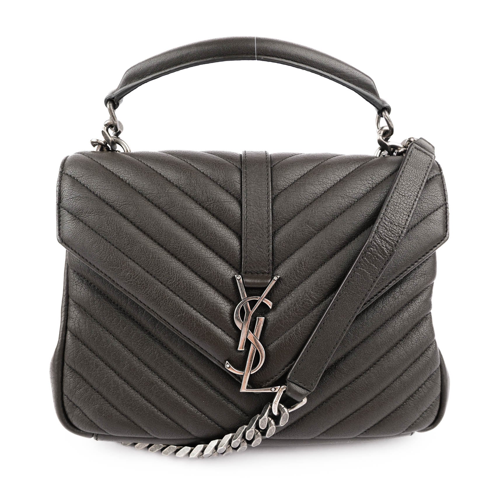Saint Laurent Paris College Medium 428056 2way Handbag Matelassé Leather Brown Charcoal