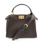 Fendi Peekaboo Mini 2way Handbag Smooth Leather Dark Brown Gold Hardware 8BN244
