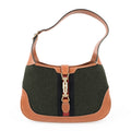 Gucci Jackie 1961 Small Shoulder Bag in Green Felt and Brown Leather