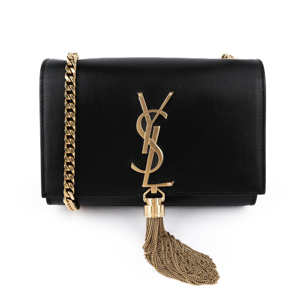 Saint Laurent Kate Small Tassel Bag in Black Smooth Leather with Gold Hardware