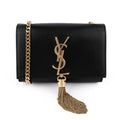 Saint Laurent Kate Small Tassel Bag in Black Smooth Leather with Gold Hardware
