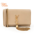 Saint Laurent Paris Kate Tassel Chain Wallet 452159 Smooth Leather Beige Gold Hardware