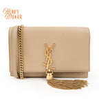 Saint Laurent Paris Kate Tassel Chain Wallet 452159 Smooth Leather Beige Gold Hardware