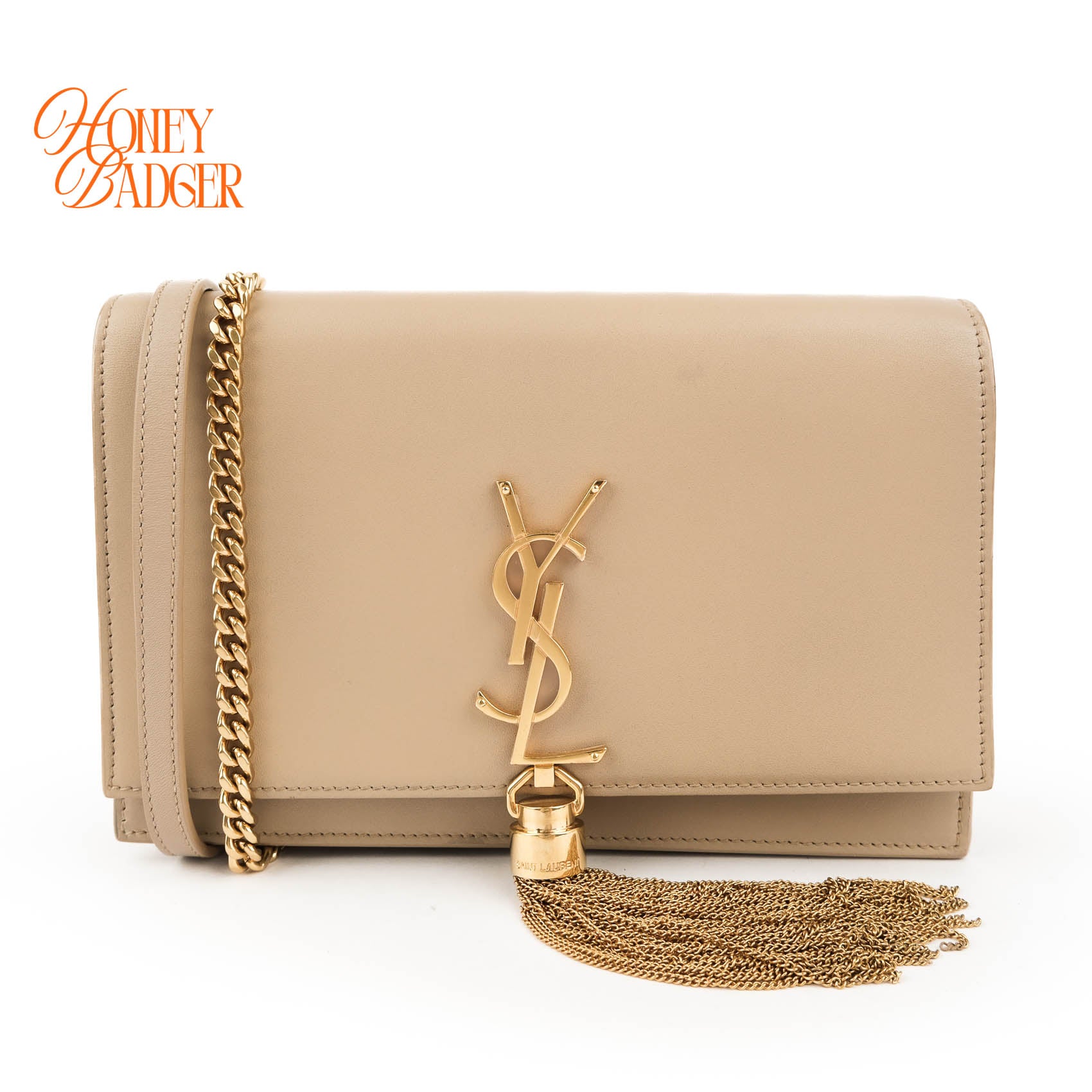 Saint Laurent Paris Kate Tassel Chain Wallet 452159 Smooth Leather Beige Gold Hardware
