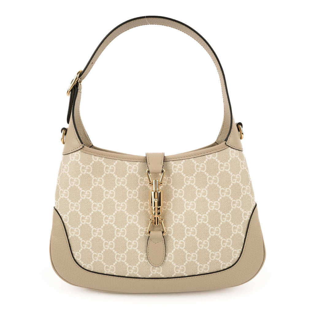 Gucci Jackie 1961 Small Shoulder Bag in Beige & White GG Supreme Canvas