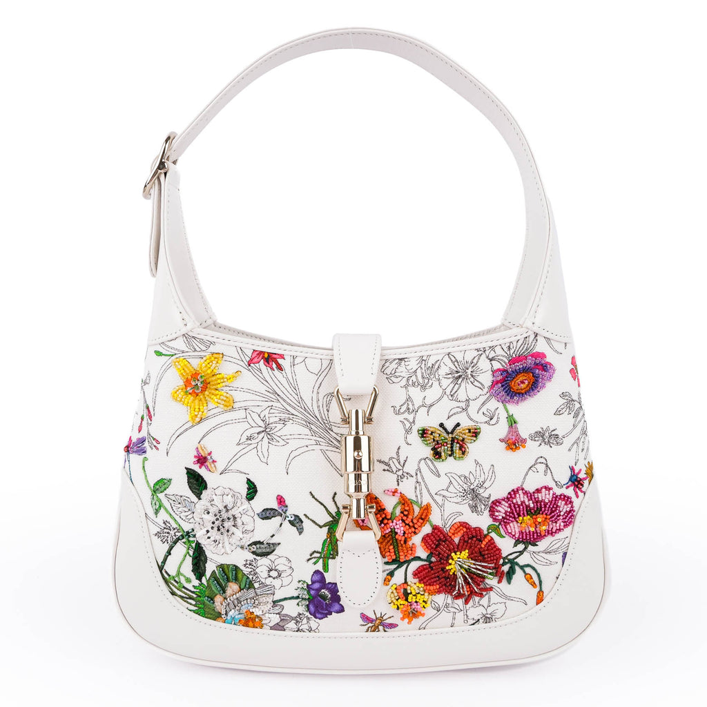【Ultra-Rare】Gucci Jackie 1961 Embroidered Medium Bag – White Flora 833047 FAETU 9143