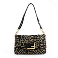 Fendi Large Baguette Leopard Canvas Shoulder Bag with Gold Hardware