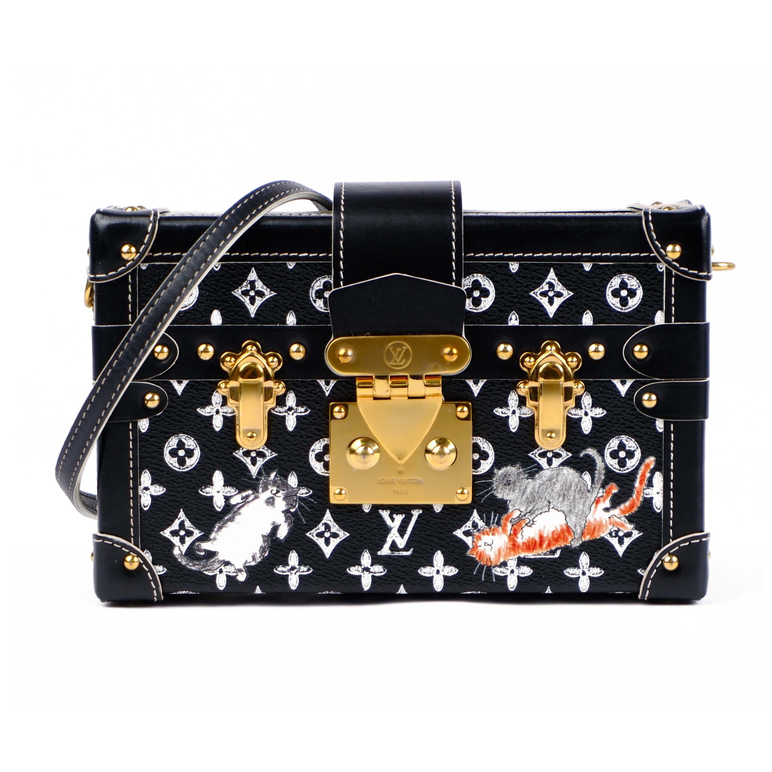 Louis Vuitton Black Catgram Transformed Monogram Petite Malle Trunk Bag - M44437 Rare Collector's Piece