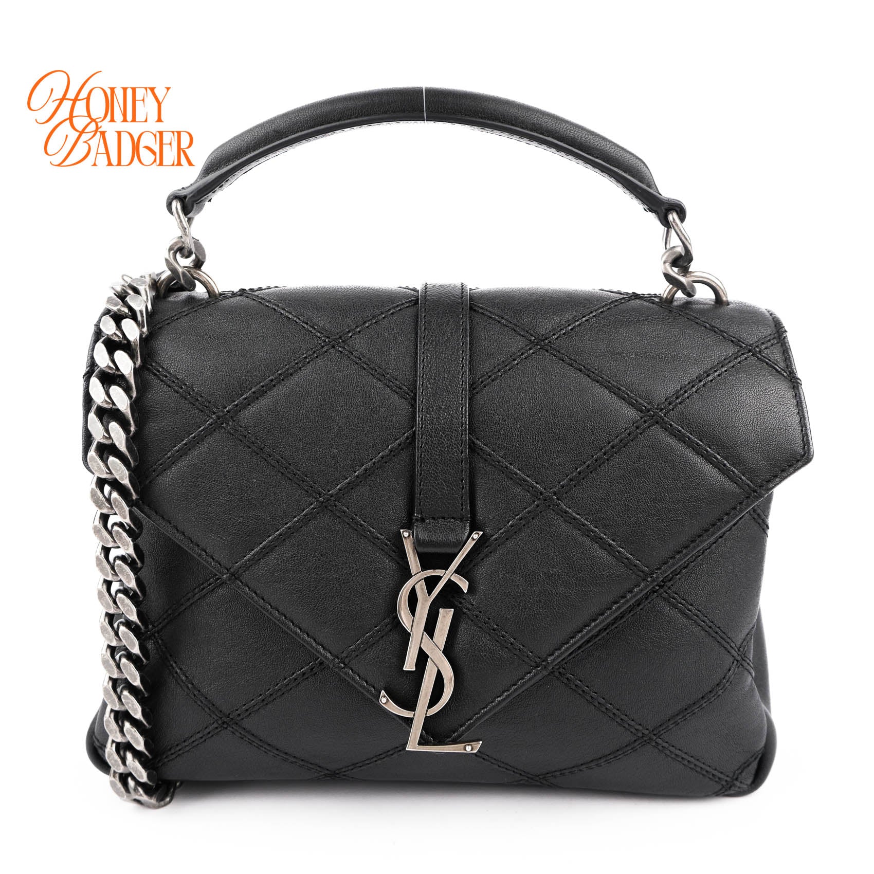 Saint Laurent Medium College Bag Rare Diamond Quilted Black Leather Silver Hardware