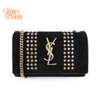 Saint Laurent Suede Star Studded Small Kate Chain Bag - Black